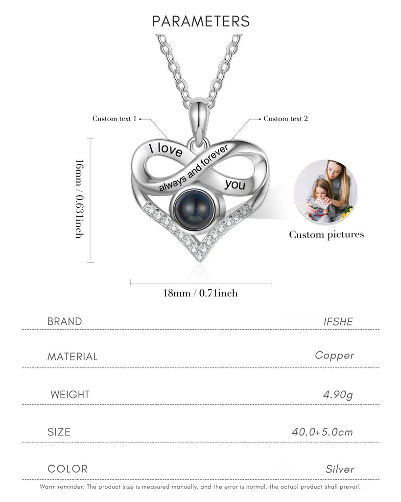 Personalized Infinity Heart Photo Projection & Engraving Necklace IfShe Jewelry
