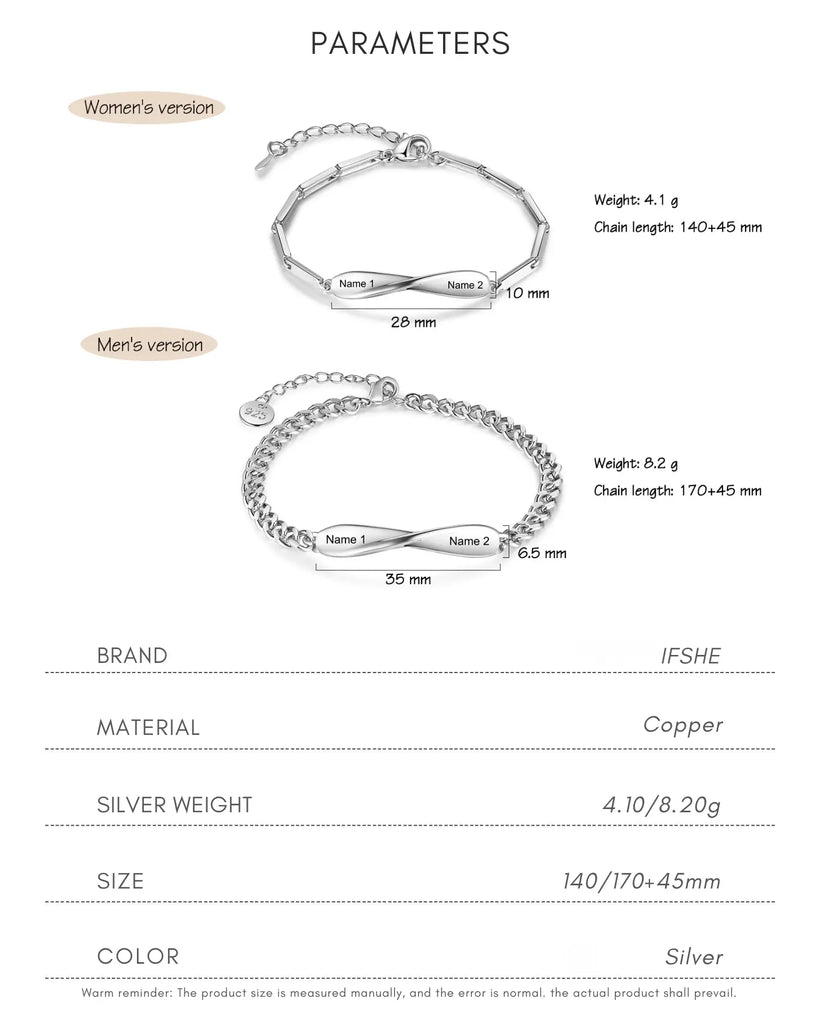 Personalized Infinity Matching Couple Bracelets IfShe Jewelry