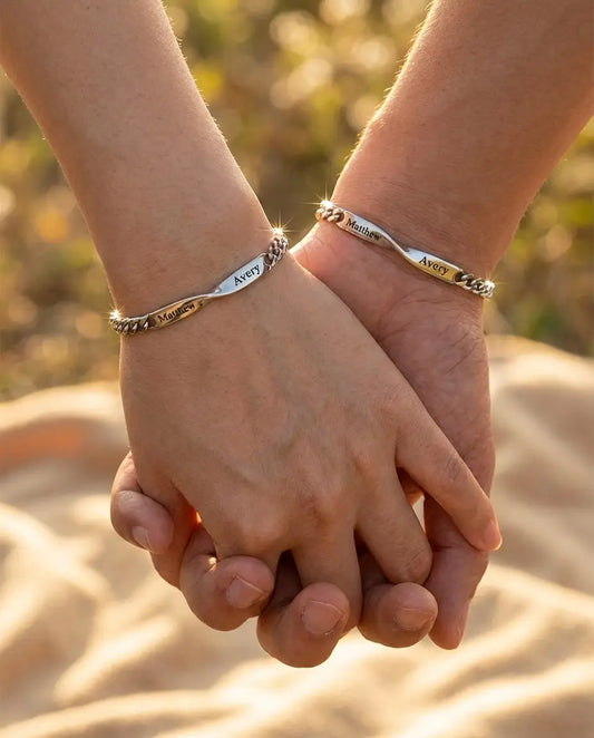 Personalized Infinity Name Bar Couples Bracelets - Engraved Stainless Steel Set IfShe Jewelry