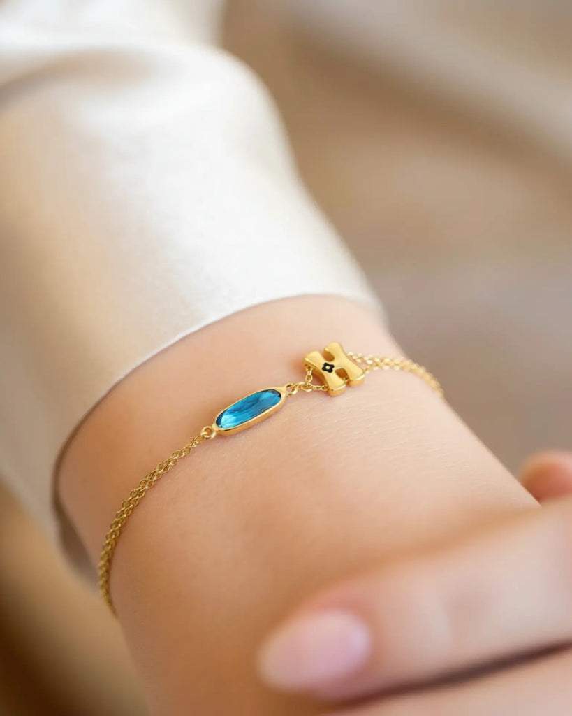 Personalized Initial & Birthstone Bracelet - Layered Gold Steel Chain IfShe Jewelry