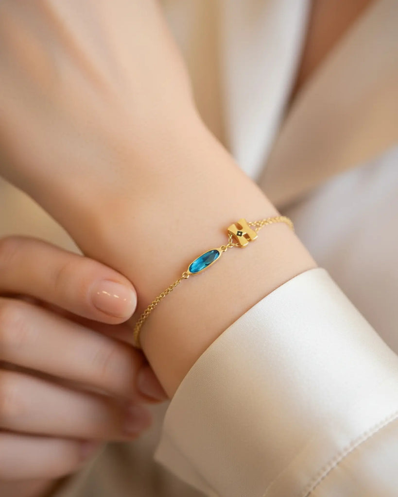 Personalized Initial & Birthstone Bracelet - Layered Gold Steel Chain IfShe Jewelry