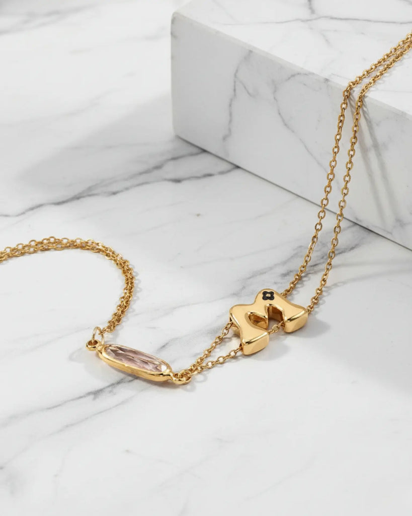 Personalized Initial & Birthstone Bracelet - Layered Gold Steel Chain IfShe Jewelry