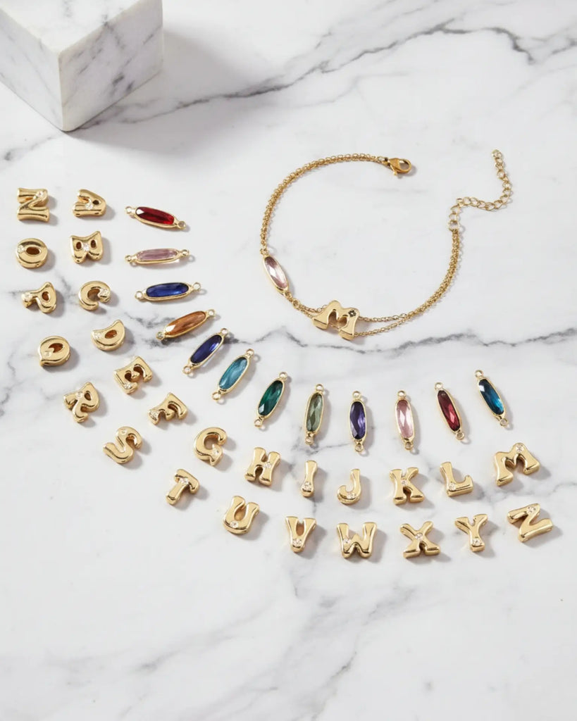 Personalized Initial & Birthstone Bracelet - Layered Gold Steel Chain IfShe Jewelry