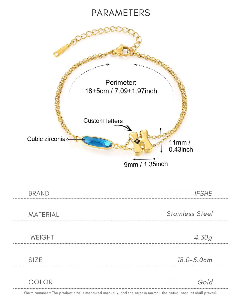 Personalized Initial & Birthstone Bracelet - Layered Gold Steel Chain IfShe Jewelry