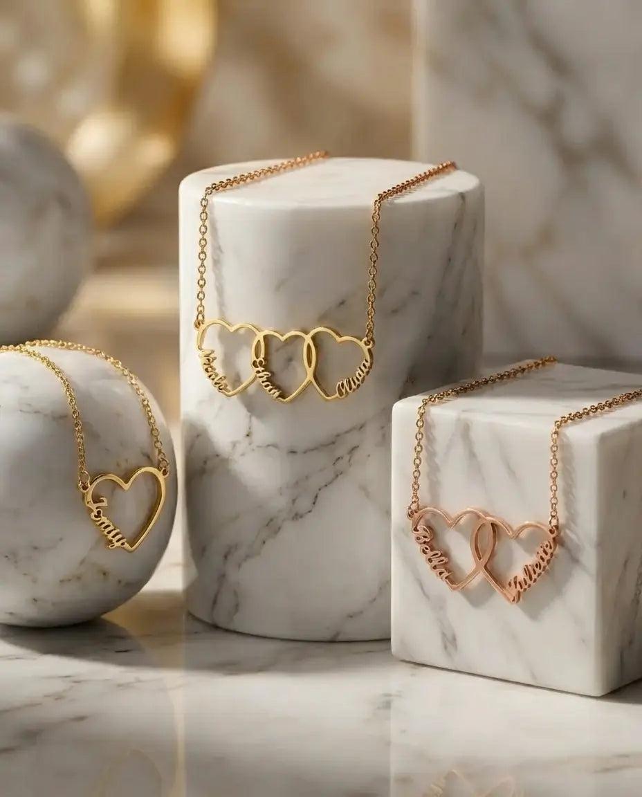 Family Name Necklace | Interlinked Hearts Jewelry for Mom | IfShe