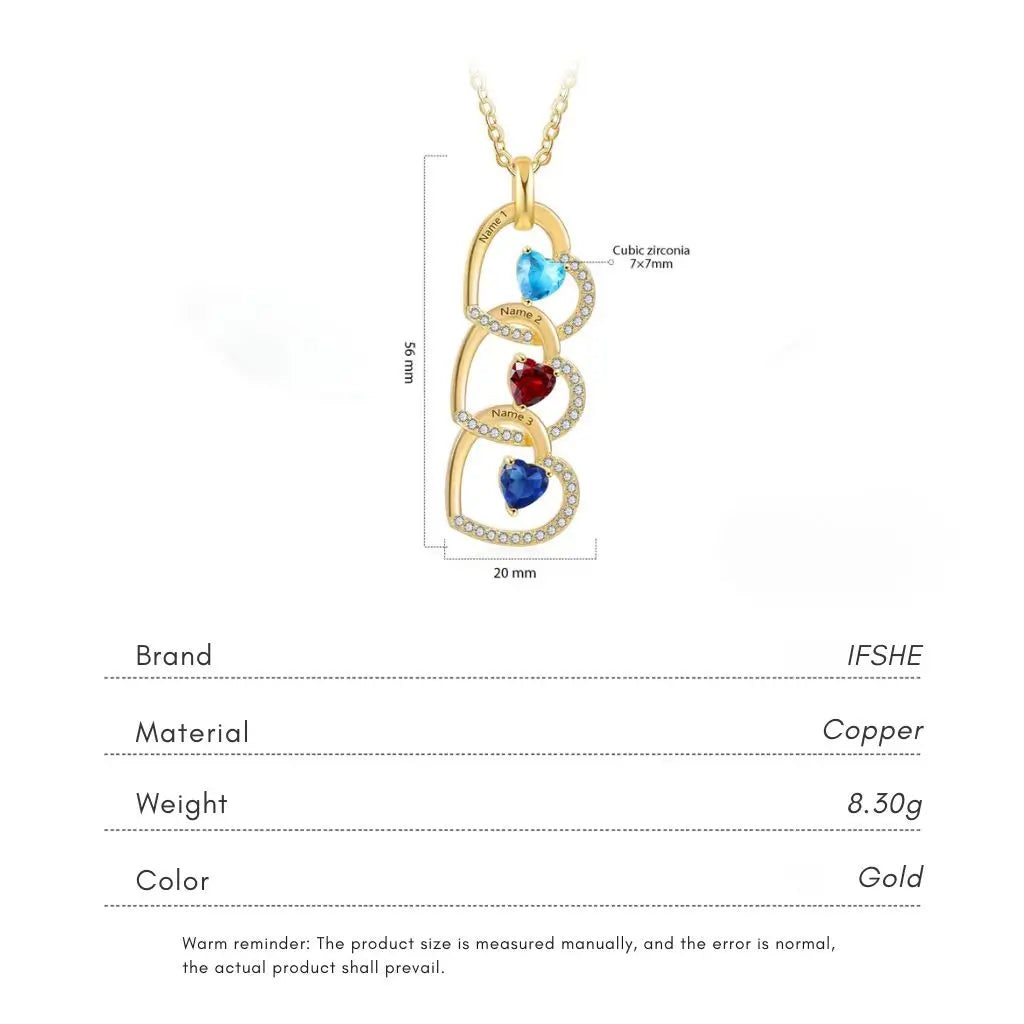 Personalized Interlocking Heart Necklace with Engraved Names and Birthstones