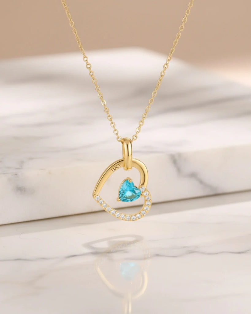 Personalized Interlocking Heart Necklace with Engraved Names and Birthstones IfShe Jewelry