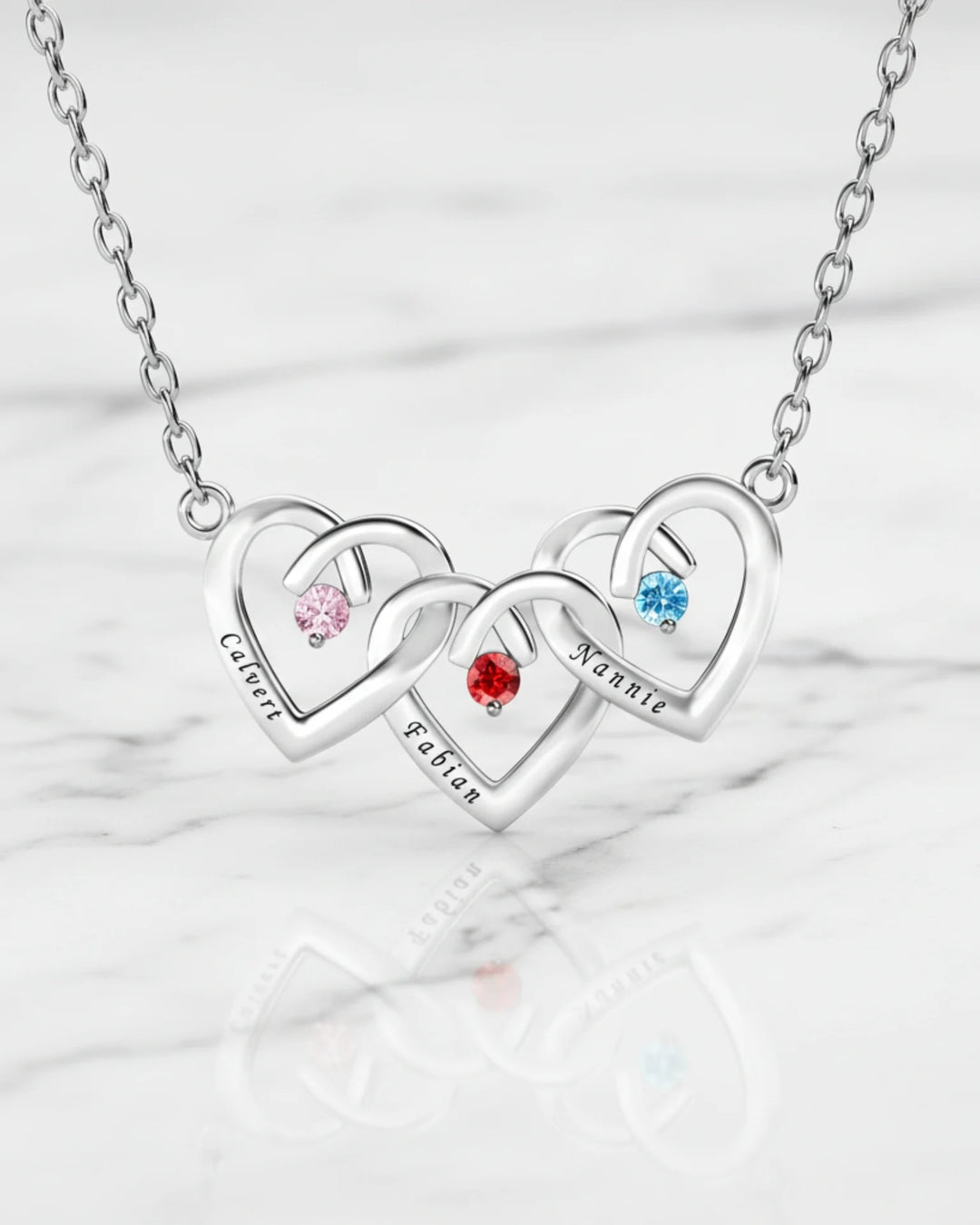 Personalized Interlocking Three Heart Birthstone Necklace IfShe Jewelry