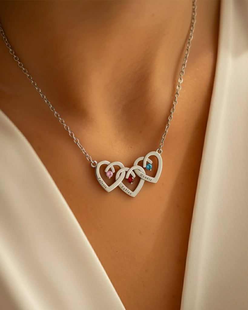 Personalized Interlocking Three Heart Birthstone Necklace IfShe Jewelry