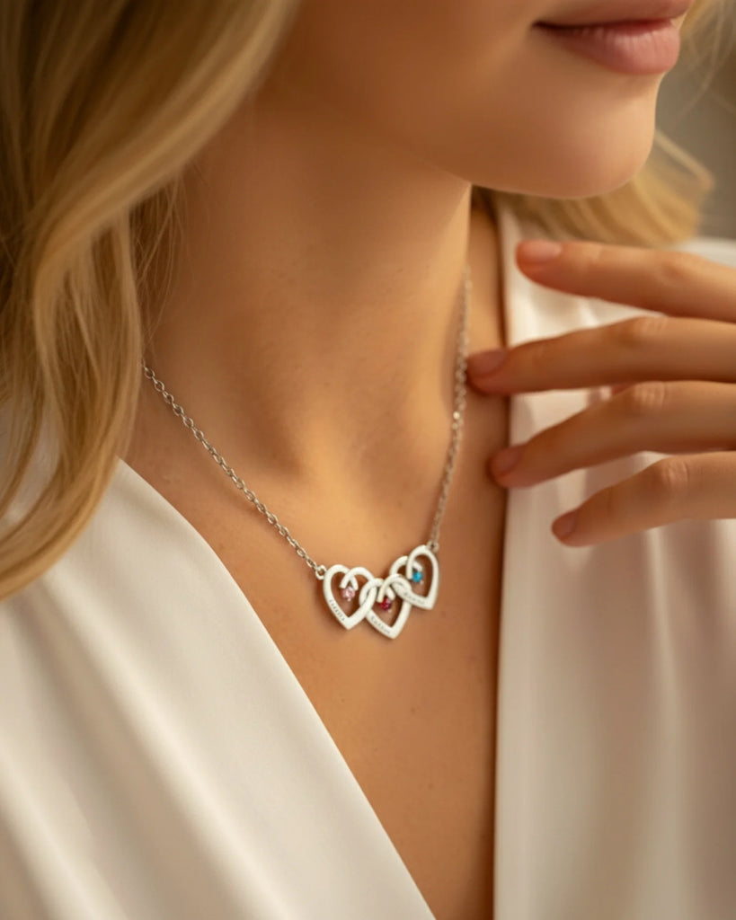 Personalized Interlocking Three Heart Birthstone Necklace IfShe Jewelry