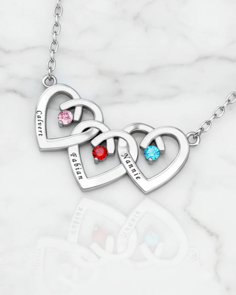 Personalized Interlocking Three Heart Birthstone Necklace IfShe Jewelry