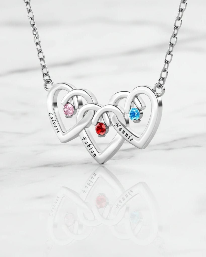 Personalized Interlocking Three Heart Birthstone Necklace IfShe Jewelry
