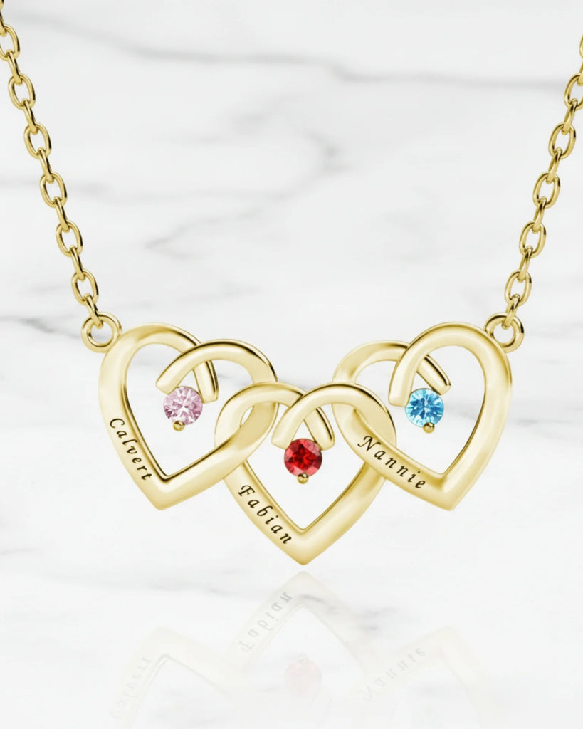 Personalized Interlocking Three Heart Birthstone Necklace IfShe Jewelry