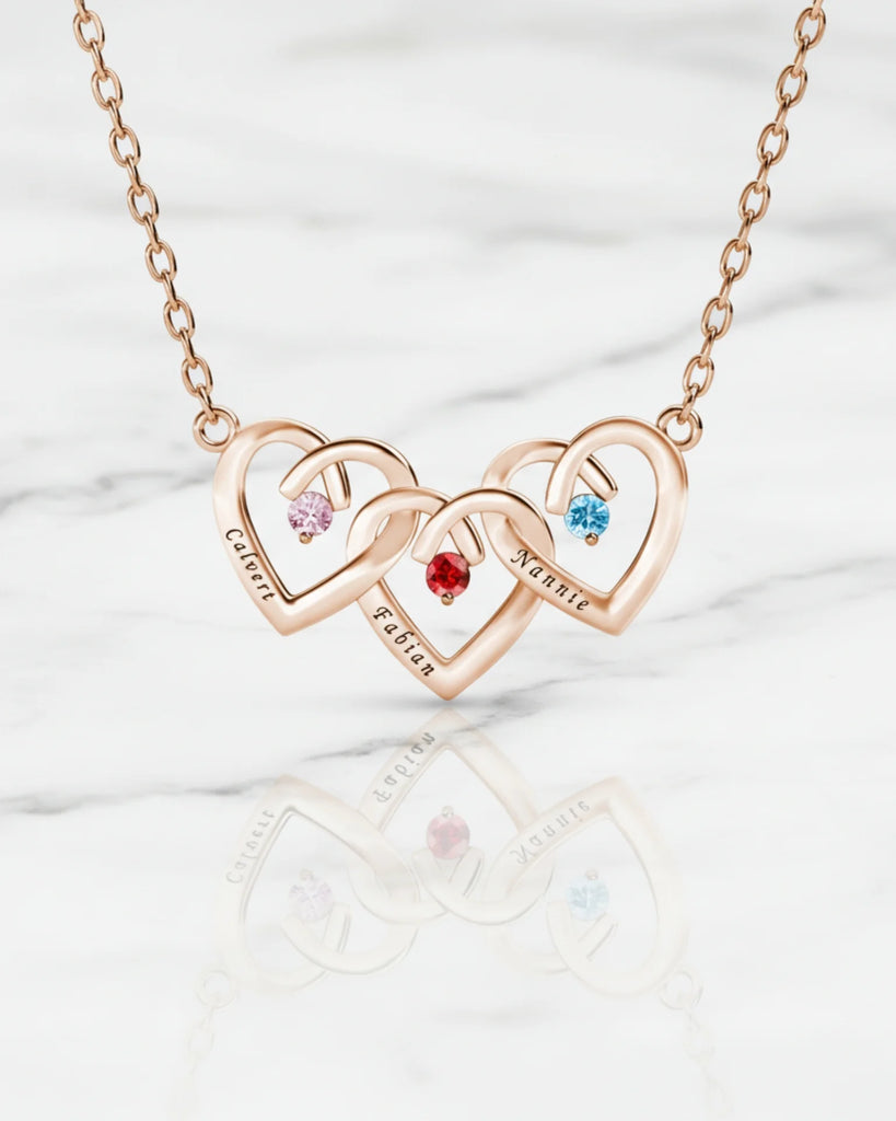 Personalized Interlocking Three Heart Birthstone Necklace IfShe Jewelry