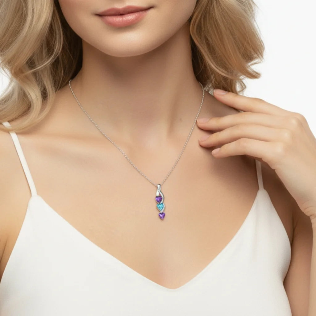 Personalized Intertwined Hearts Necklace for Mom - 3 Birthstones & Names
