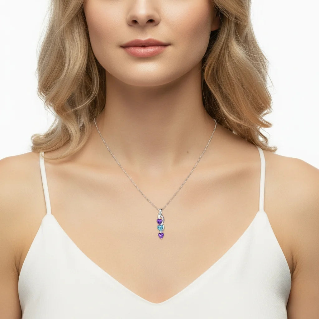 Personalized Intertwined Hearts Necklace for Mom - 3 Birthstones & Names