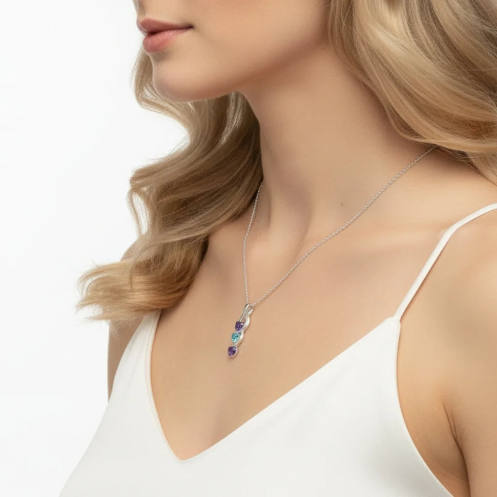 Personalized Intertwined Hearts Necklace for Mom - 3 Birthstones & Names