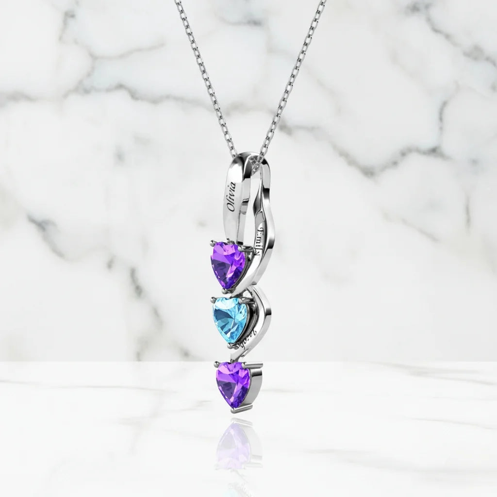 Personalized Intertwined Hearts Necklace for Mom - 3 Birthstones & Names