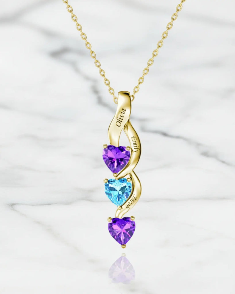 Personalized Intertwined Hearts Necklace for Mom - 3 Birthstones & Names IfShe Jewelry