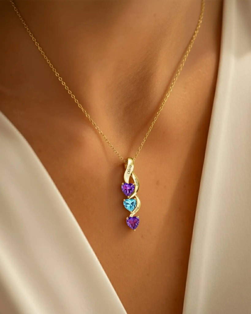 Personalized Intertwined Hearts Necklace for Mom - 3 Birthstones & Names IfShe Jewelry