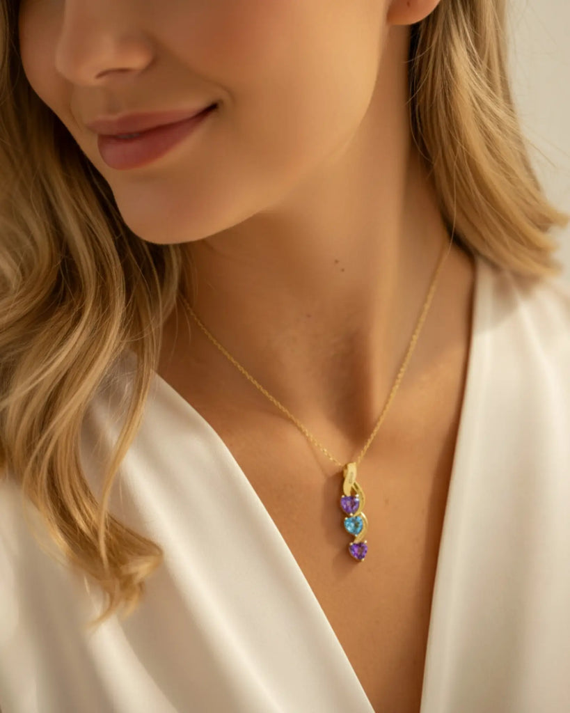 Personalized Intertwined Hearts Necklace for Mom - 3 Birthstones & Names IfShe Jewelry