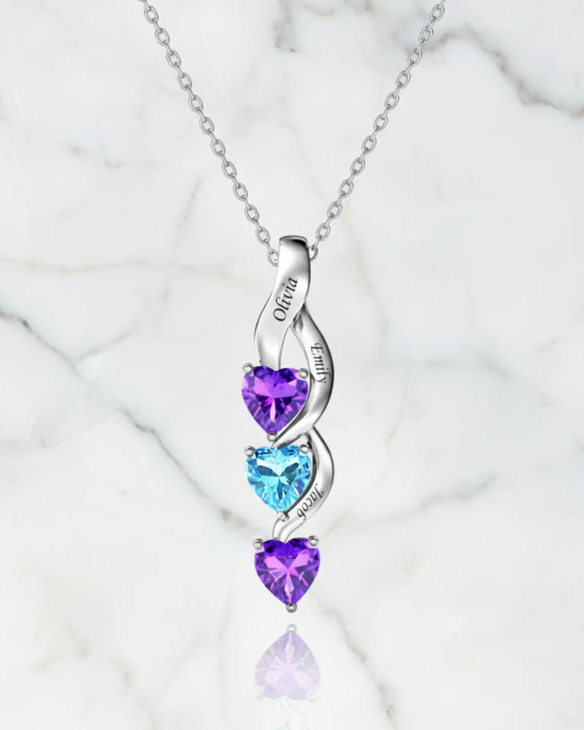 Personalized Intertwined Hearts Necklace for Mom - 3 Birthstones & Names IfShe Jewelry