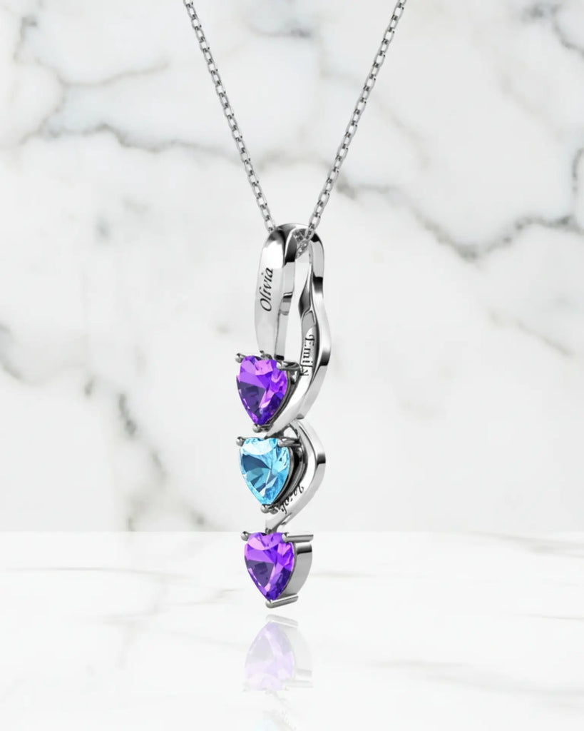 Personalized Intertwined Hearts Necklace for Mom - 3 Birthstones & Names IfShe Jewelry