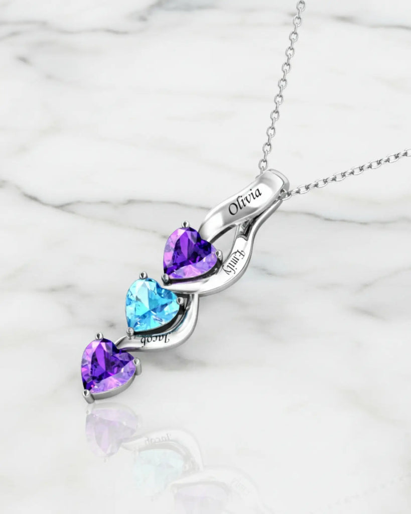 Personalized Intertwined Hearts Necklace for Mom - 3 Birthstones & Names IfShe Jewelry