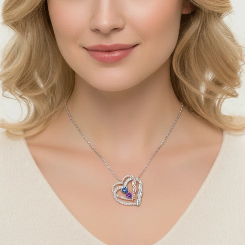 Personalized Intertwined Hearts Necklace with Birthstones & Engraved Names