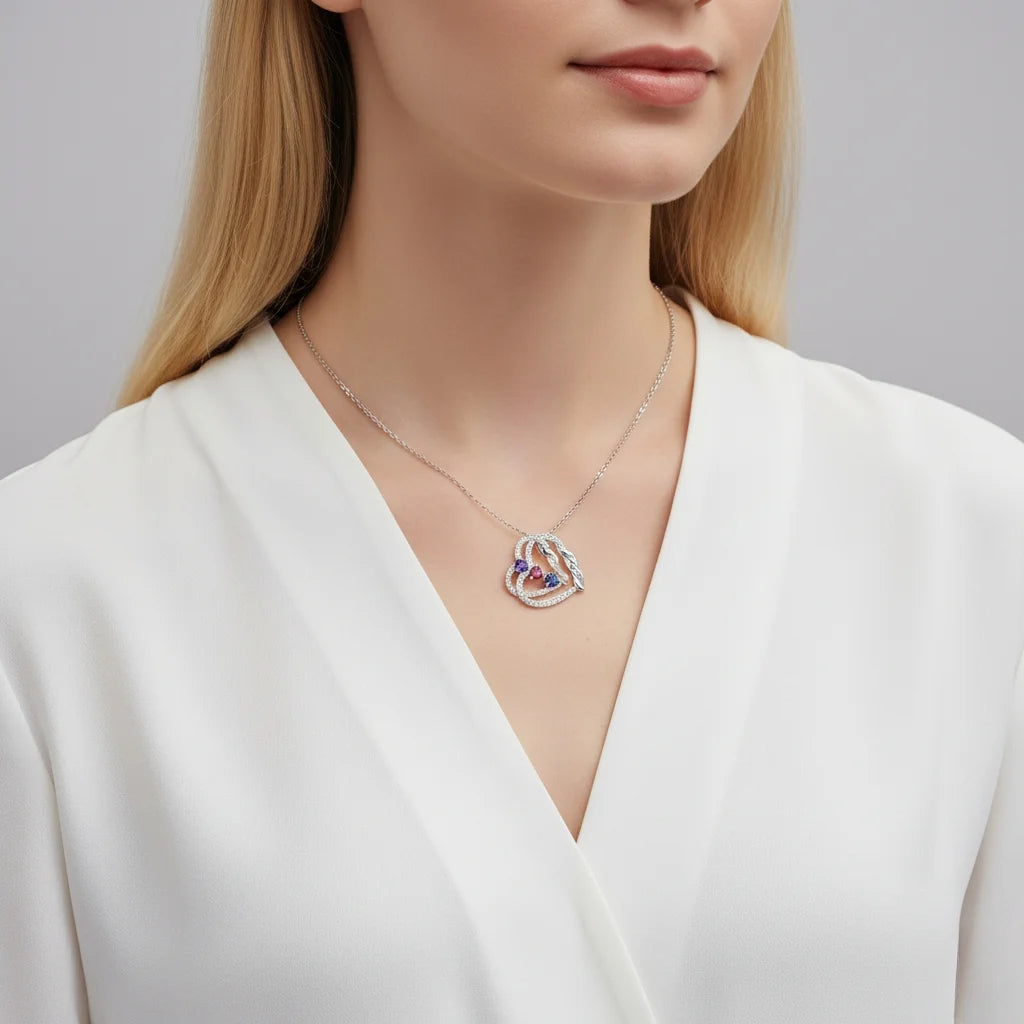 Personalized Intertwined Hearts Necklace with Birthstones & Engraved Names IfShe