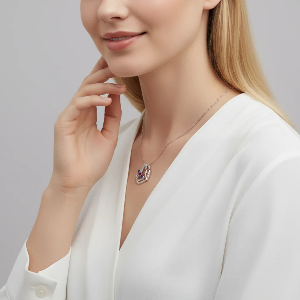 Personalized Intertwined Hearts Necklace with Birthstones & Engraved Names IfShe