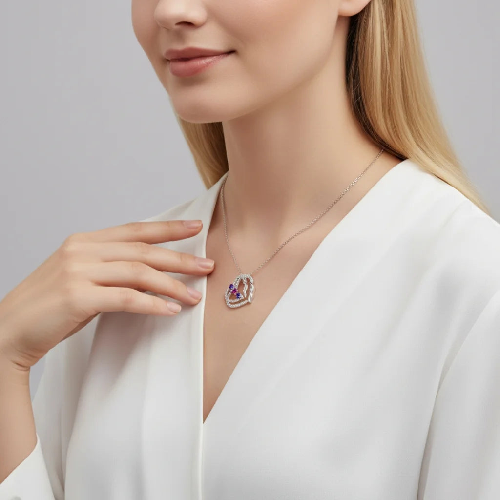Personalized Intertwined Hearts Necklace with Birthstones & Engraved Names IfShe