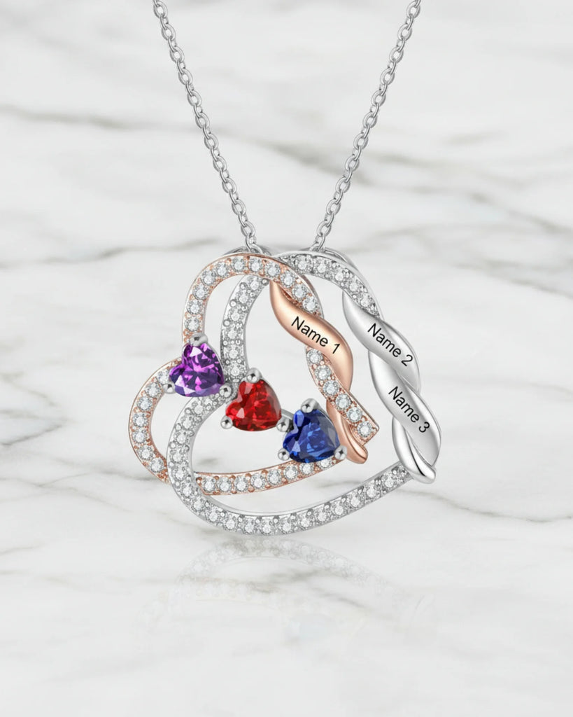 Personalized Intertwined Hearts Necklace with Birthstones & Engraved Names IfShe Jewelry