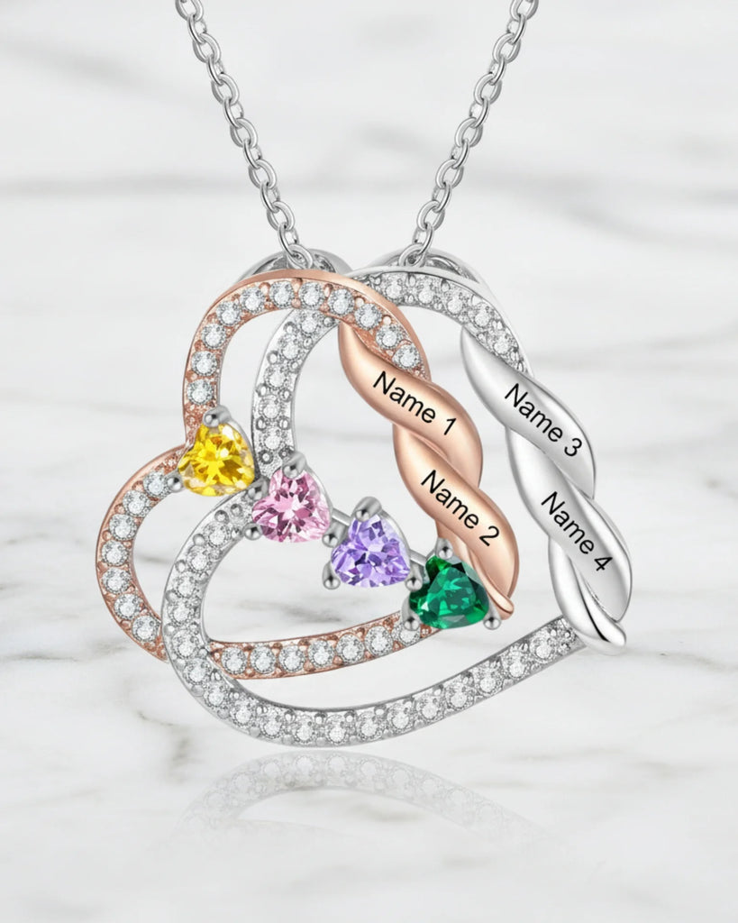 Personalized Intertwined Hearts Necklace with Birthstones & Engraved Names IfShe Jewelry