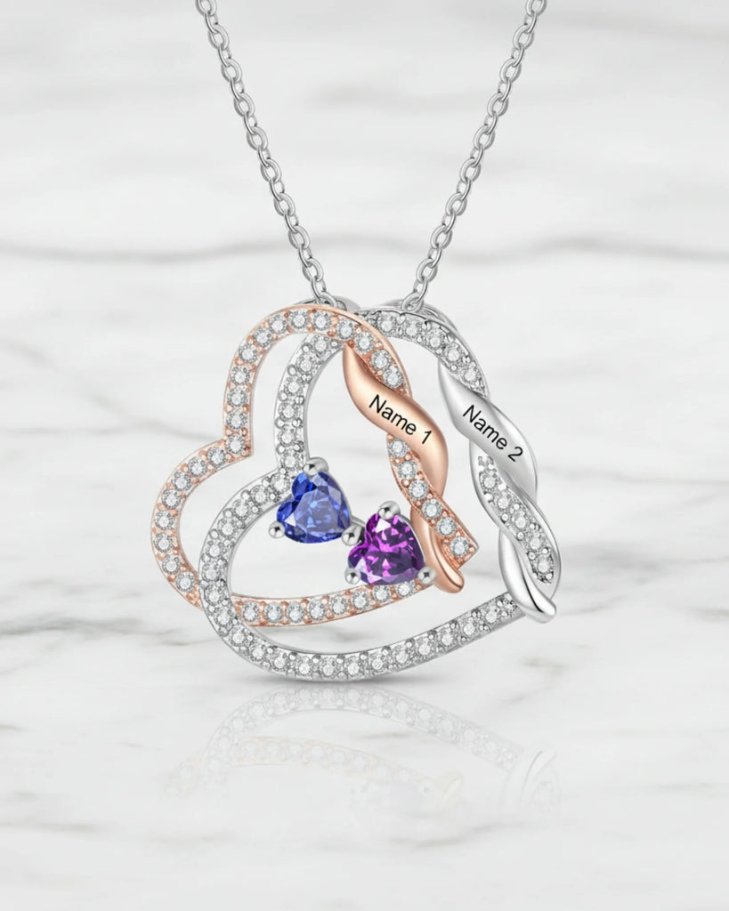 Personalized Intertwined Hearts Necklace with Birthstones & Engraved Names IfShe Jewelry
