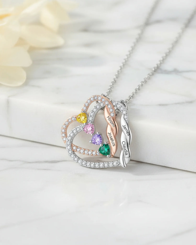 Personalized Intertwined Hearts Necklace with Birthstones & Engraved Names IfShe Jewelry