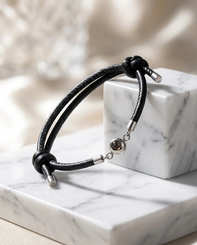 Personalized Leather Photo Projection Bracelet - Unisex Adjustable Design IfShe Jewelry