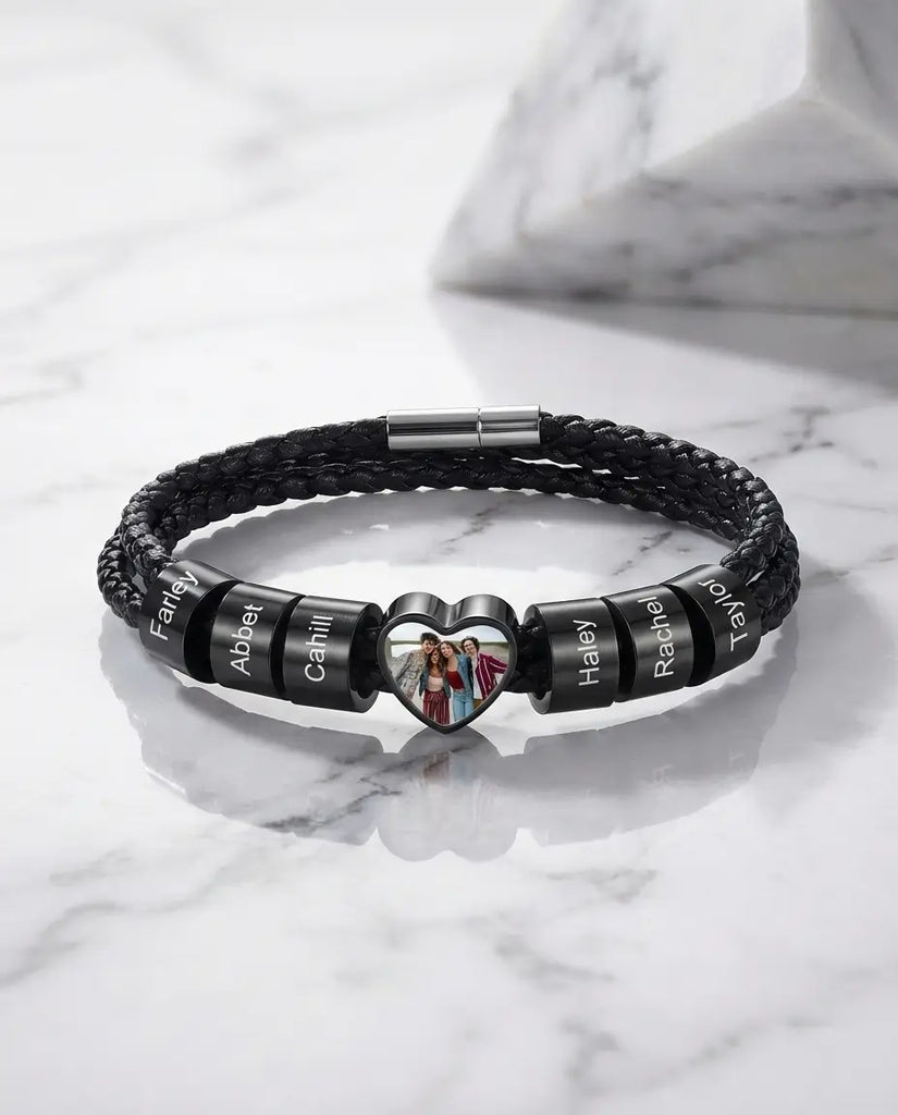 Personalized Men's Braided Photo Bracelet - Custom Family Beads IfShe Jewelry