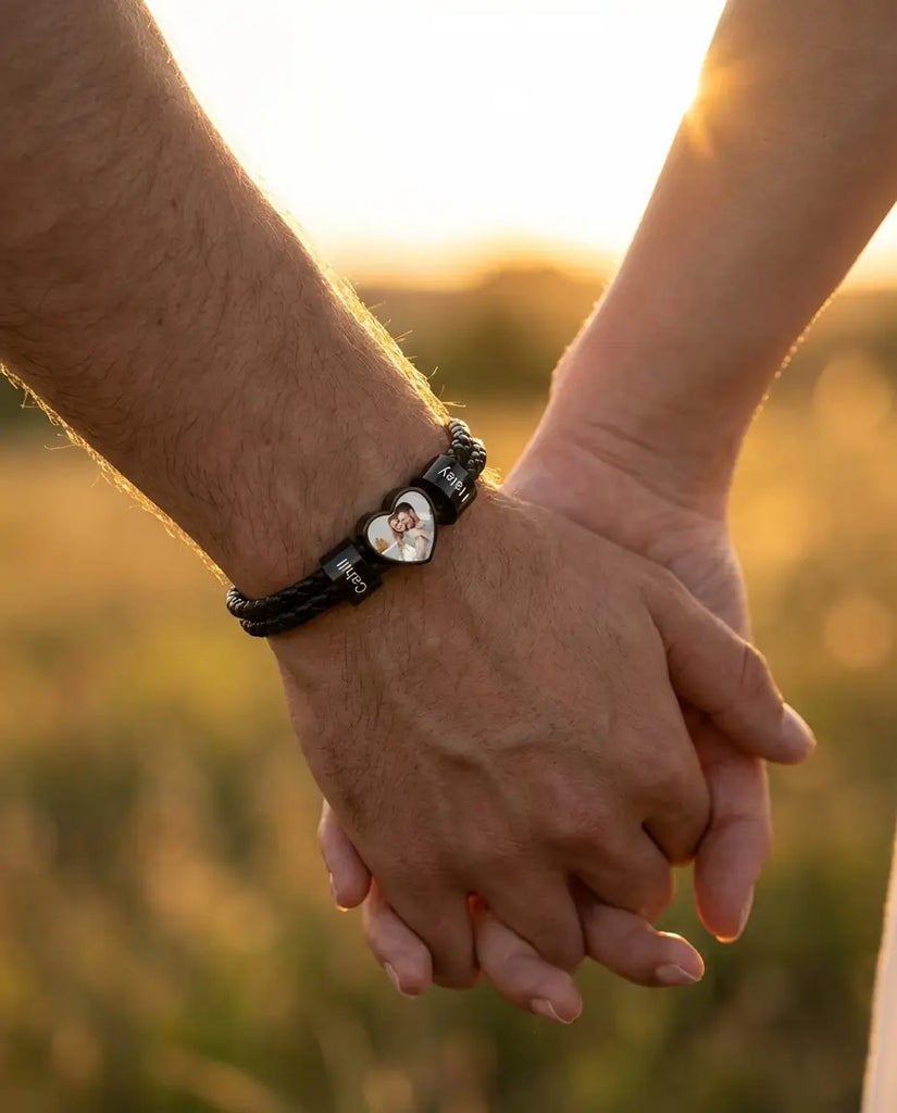 Personalized Men's Braided Photo Bracelet - Custom Family Beads IfShe Jewelry