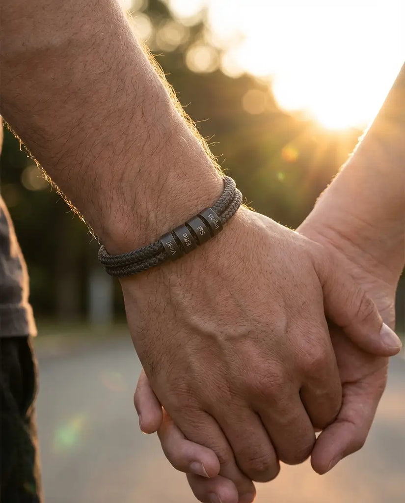 Personalized Men's Braided Rope Bracelet - Custom Engraved Name Beads IfShe Jewelry