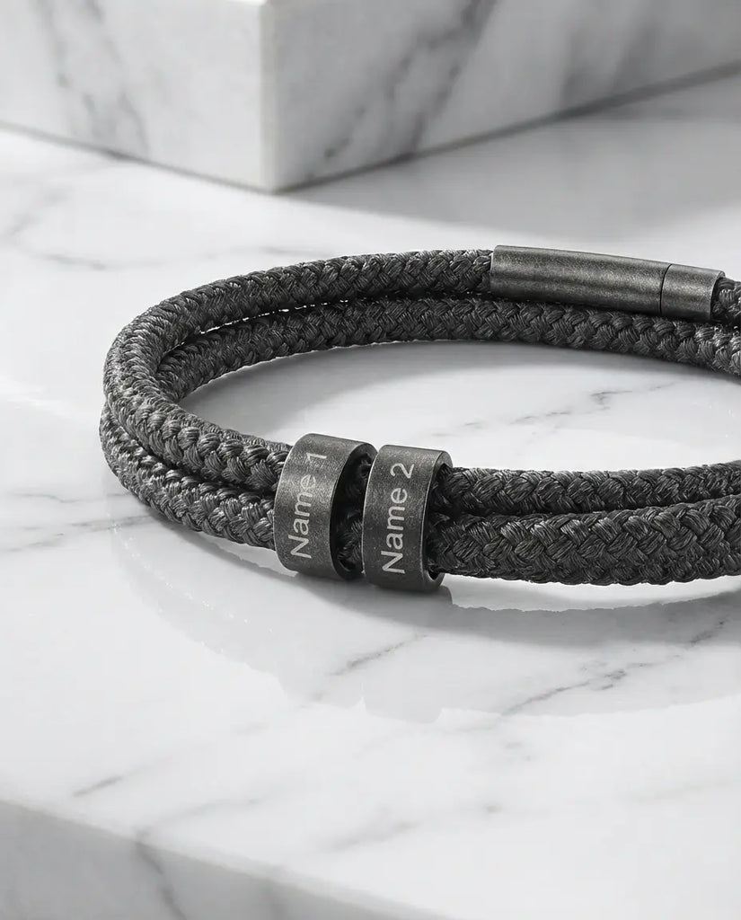 Personalized Men's Braided Rope Bracelet - Custom Engraved Name Beads IfShe Jewelry