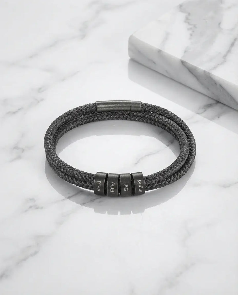 Personalized Men's Braided Rope Bracelet - Custom Engraved Name Beads IfShe Jewelry