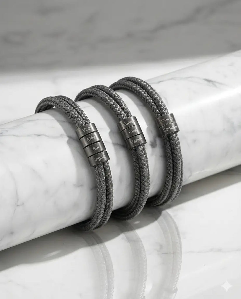 Personalized Men's Braided Rope Bracelet - Custom Engraved Name Beads IfShe Jewelry