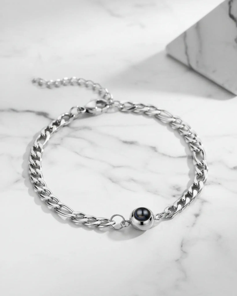 Personalized Men's Curb Chain Photo Projection Bracelet IfShe Jewelry