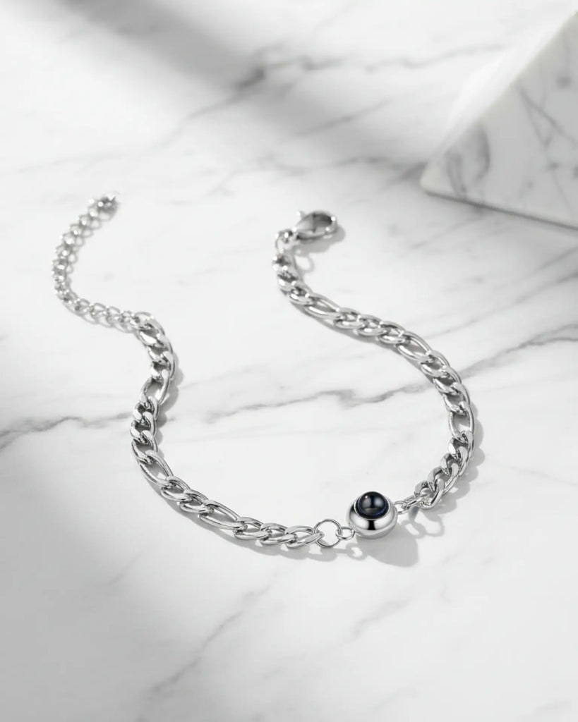 Personalized Men's Curb Chain Photo Projection Bracelet IfShe Jewelry