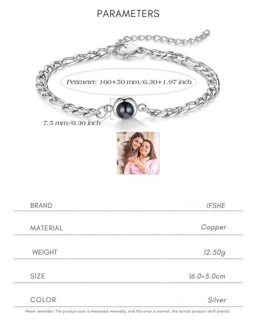 Personalized Men's Curb Chain Photo Projection Bracelet IfShe Jewelry