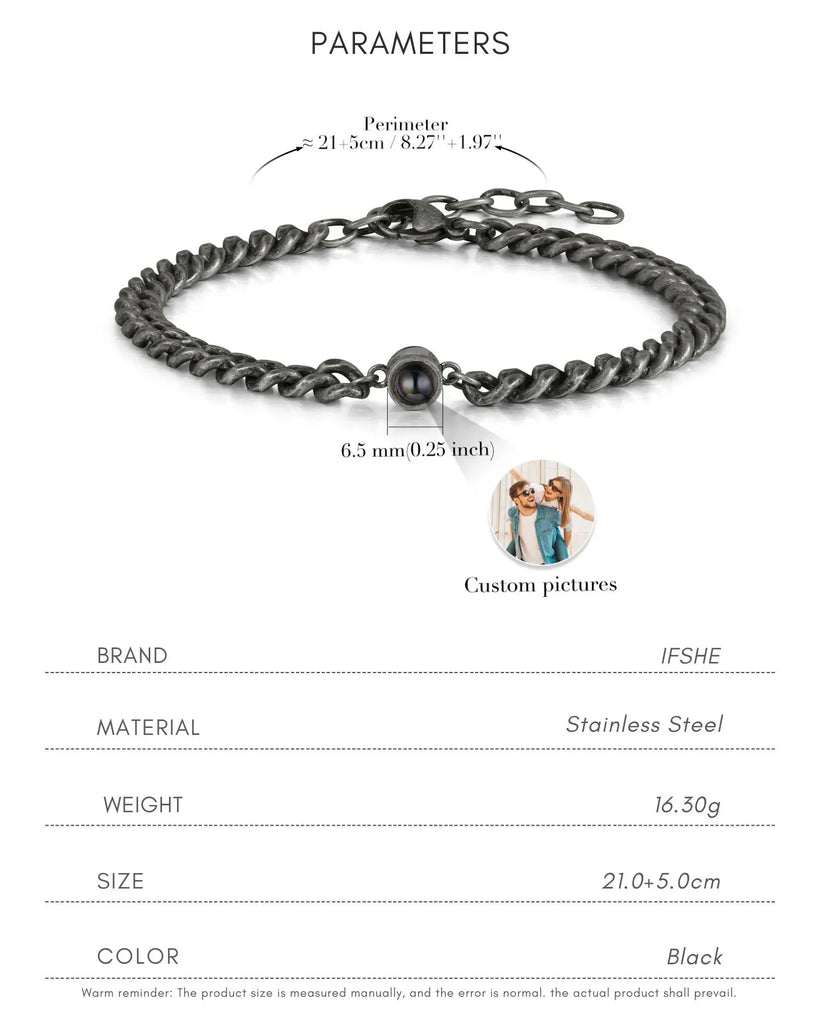 Personalized Men's Vintage Photo Projection Bracelet IfShe Jewelry