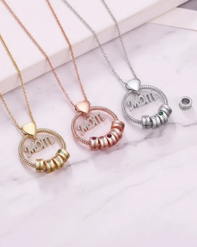 Personalized Mother's Love Name & Birthstone Bead Necklace IfShe Jewelry
