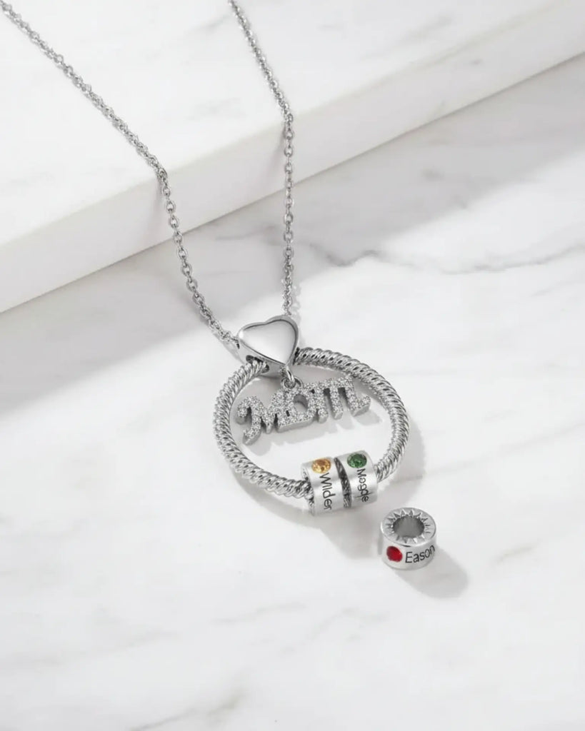Personalized Mother's Love Name & Birthstone Bead Necklace IfShe Jewelry
