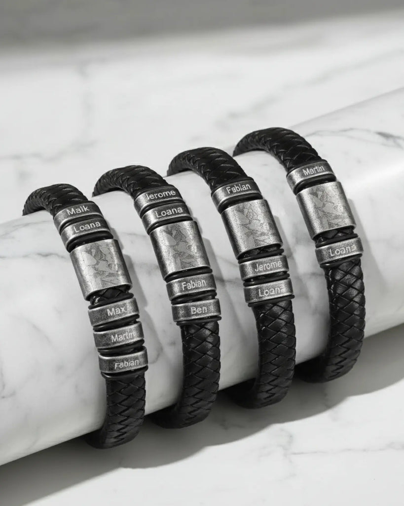 Personalized Multi-Name & Photo Engraved Leather Bracelet IfShe Jewelry